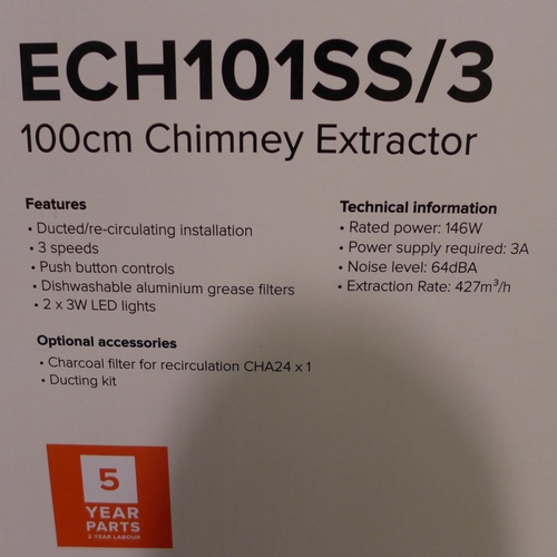 3059 - CDA 100cm Chimney Cooker Hood (H820xW1000xD500), model no:- ECH101SS, original RRP £229 inc. VAT * T... 