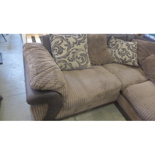 1593 - A snake effect and brown jumbo corduroy corner sofa