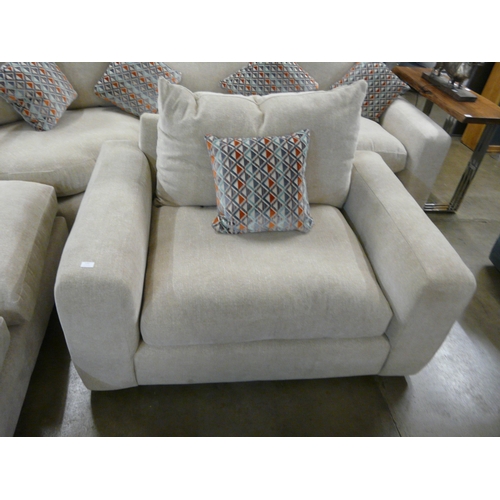 1382 - A Champagne upholstered curved corner sofa and loveseat with a set of scatter cushions