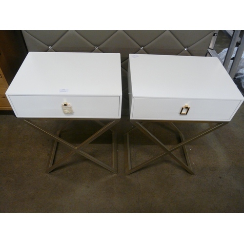 1441 - A pair of white bedside tables with cross legs