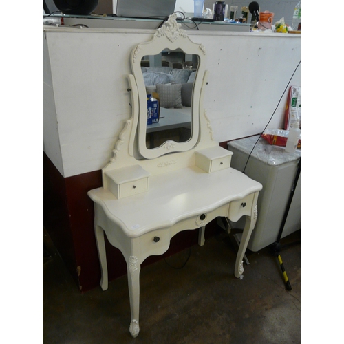 1519 - A white antique style dressing table with upholstered stool