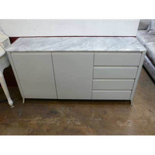 1520 - A grey high gloss sideboard with marble effect top