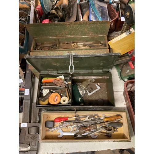 2014 - 2 metal tool boxes and one wooden tool box of tools and socket set