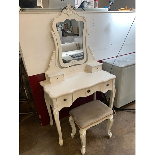 1519 - A white antique style dressing table with upholstered stool