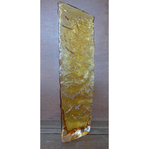 616 - A Whitefriars style large triangular glass vase, 35.5cm