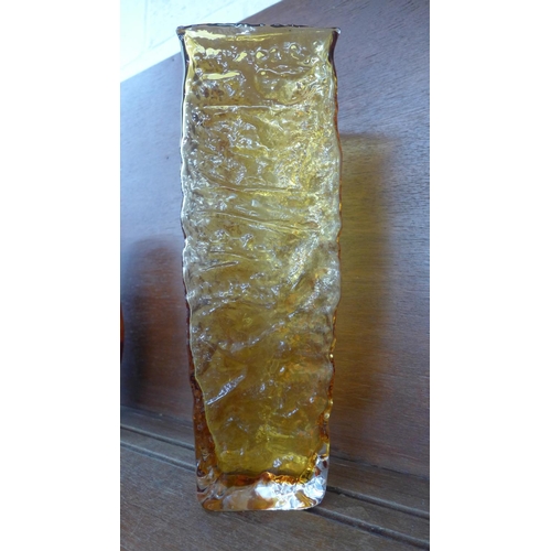 616 - A Whitefriars style large triangular glass vase, 35.5cm