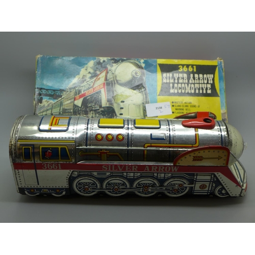 617 - A Modern Toys 3661 Silver Arrow battery operated tin-plate locomotive