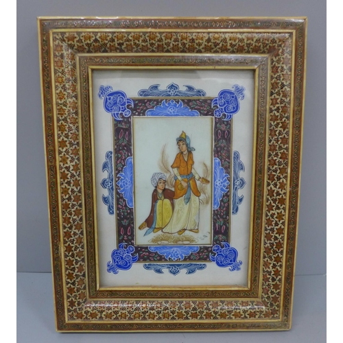 628 - A Persian miniature painting, framed