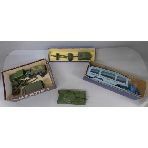 643 - A collection of Dinky Supertoys including 651 Centurion Tank, 982 Car Transporter and other military... 