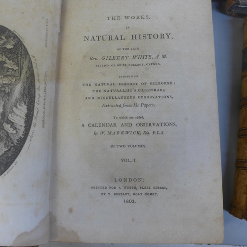 718 - Four books; two volumes, The Works in Natural History, Gilbert White 1802, first editions, one other... 