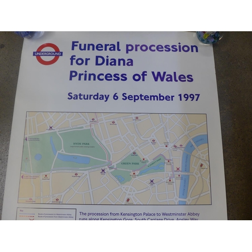 759 - Two original London Underground announcement posters - Funeral Arrangements for Princess Diana