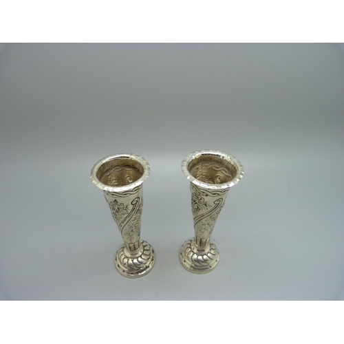 804 - A pair of silver trumpet vases, London 1889, weighted, 10cm