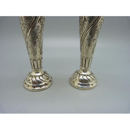 804 - A pair of silver trumpet vases, London 1889, weighted, 10cm