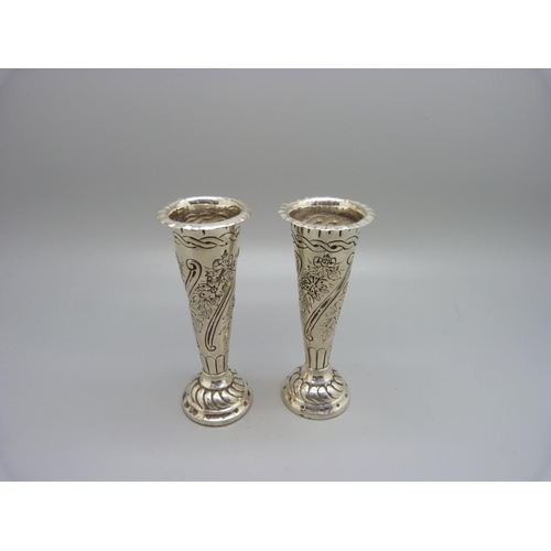 804 - A pair of silver trumpet vases, London 1889, weighted, 10cm