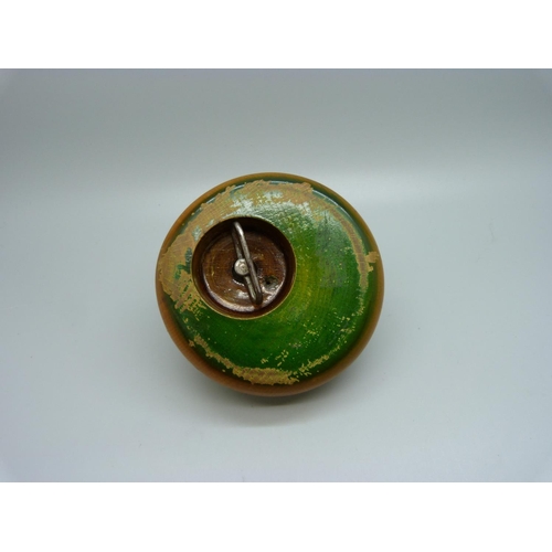 820 - A silver and wooden clockwork/winding 
'buzzing' table bell, Birmingham 1909, Lawrence Emanuel