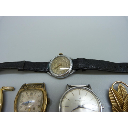 898 - Watches including an Eterna-Matic 3000, the case back bears inscription