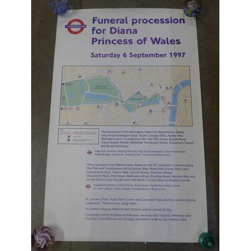 759 - Two original London Underground announcement posters - Funeral Arrangements for Princess Diana