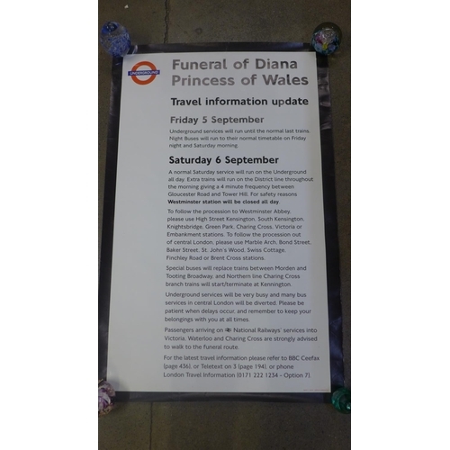 759 - Two original London Underground announcement posters - Funeral Arrangements for Princess Diana