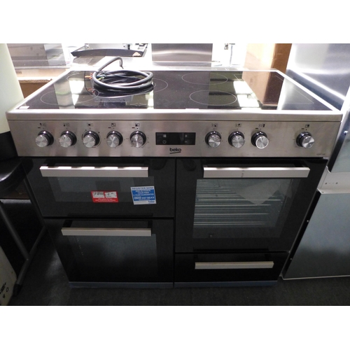 3032 - Beko Freestanding 100cm Electric Double Oven Range Cooker with 5-Zone Ceramic Hob & Hot Plate, (H90x... 