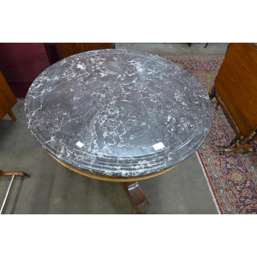 26 - A 19th Century French mahogany and grey marble topped circular gueridon centre table