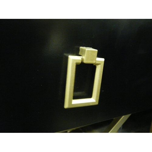 1485 - A pair of black bedside tables with cross legs