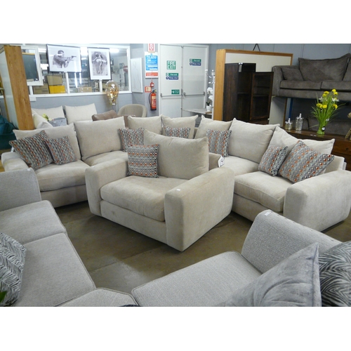 1301 - A Champagne upholstered corner sofa and loveseat with a set of scatter cushions