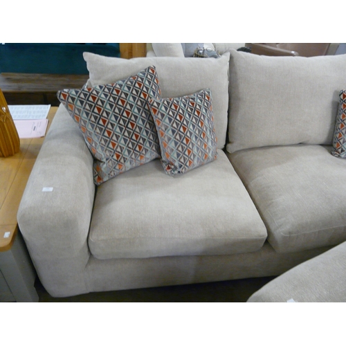 1301 - A Champagne upholstered corner sofa and loveseat with a set of scatter cushions