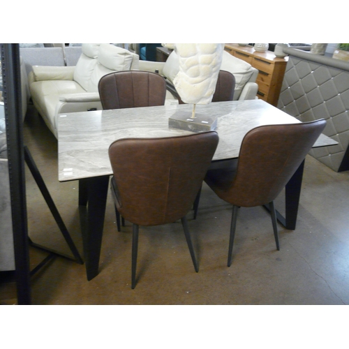 1307 - A ceramic topped dining table and four tan upholstered chairs