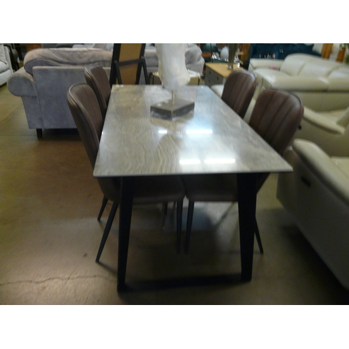 1307 - A ceramic topped dining table and four tan upholstered chairs