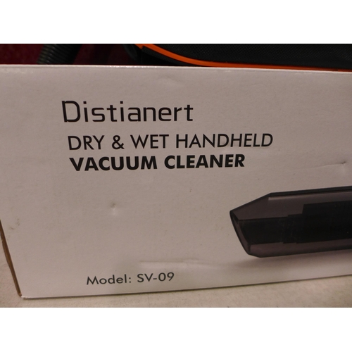 3104 - Distianer dry and wet handheld vacuum cleaner with attachments, charger and bag