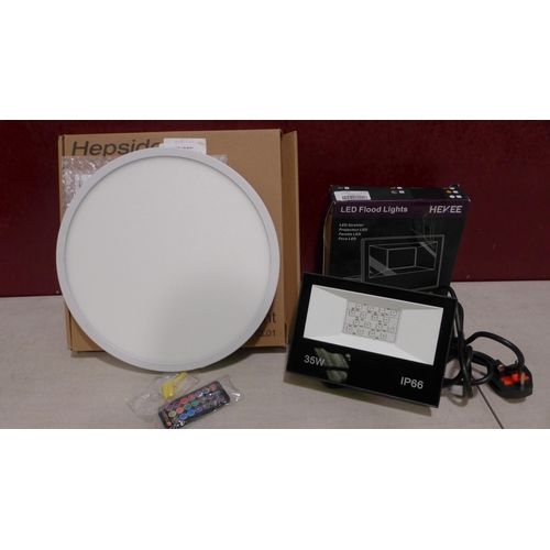 3166 - LED 35W floodlight and a Hepside LED circular 30cm ceiling light (CL01)