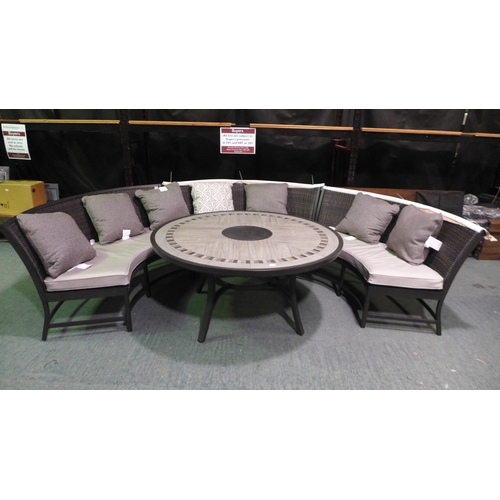 3241 - Agio Conway 4 piece Woven Bench Sectional Dining Set With Circular Table   ,    (267Z-8)  * Original... 