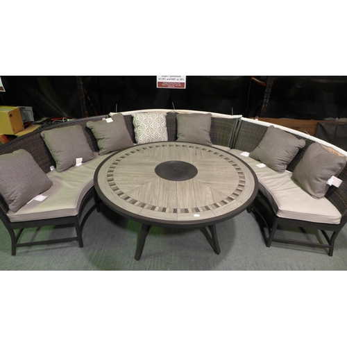 3241 - Agio Conway 4 piece Woven Bench Sectional Dining Set With Circular Table   ,    (267Z-8)  * Original... 