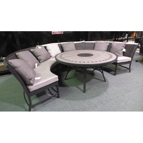 3241 - Agio Conway 4 piece Woven Bench Sectional Dining Set With Circular Table   ,    (267Z-8)  * Original... 