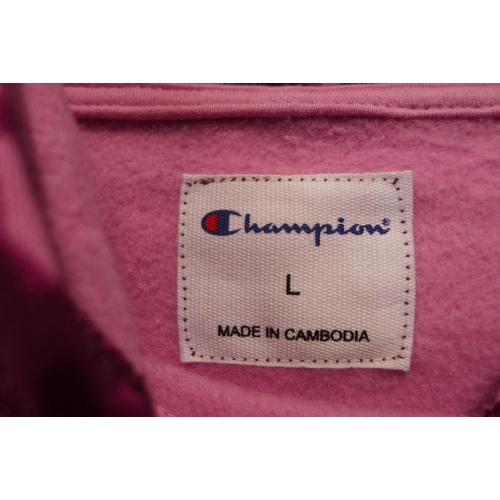 3298 - 2 Ladies Champion pink tie dye hoodies - both size L * This lot is subject to VAT