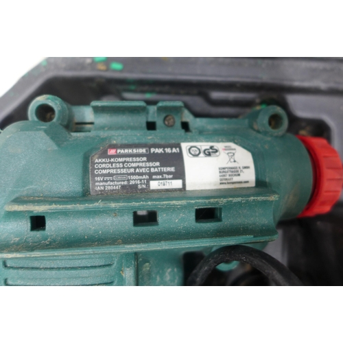 2010 - Parkside portable cordless compressor in case