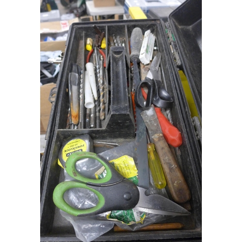 2012 - Plastic tool box with box of tools and spirit levels