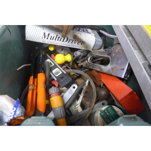 2012 - Plastic tool box with box of tools and spirit levels