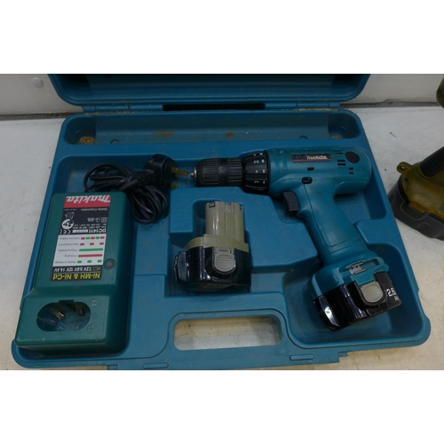 2017 - Makita drill with two batteries and charger and a Dewalt cordless drill