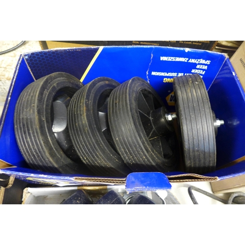 2023 - 4 Unused rubber tyred plastic wheels - 200mm diameter x 45mm width