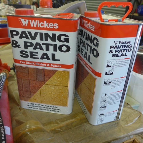 2030a - 2 x 5ltr tins of Wickes patio seal and 5Ltr of engine coolant