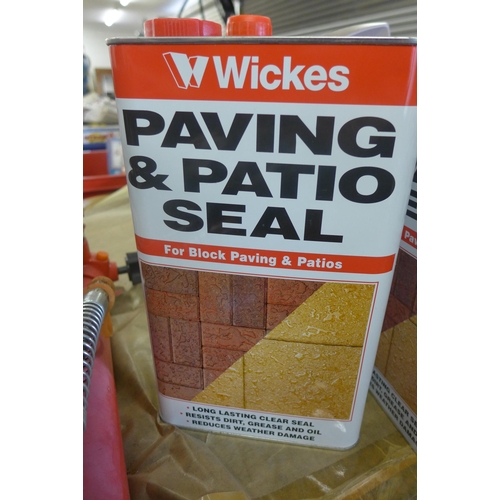 2030a - 2 x 5ltr tins of Wickes patio seal and 5Ltr of engine coolant