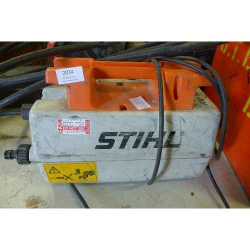 2034 - Stihl RE102K pressure washer with hose - failed electrical safety test due to damaged cable - sold a... 