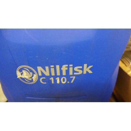 2044 - Nilfisk C110.7 Pressure washer with hose pistol and patio scrubbing x/pad. lightly used