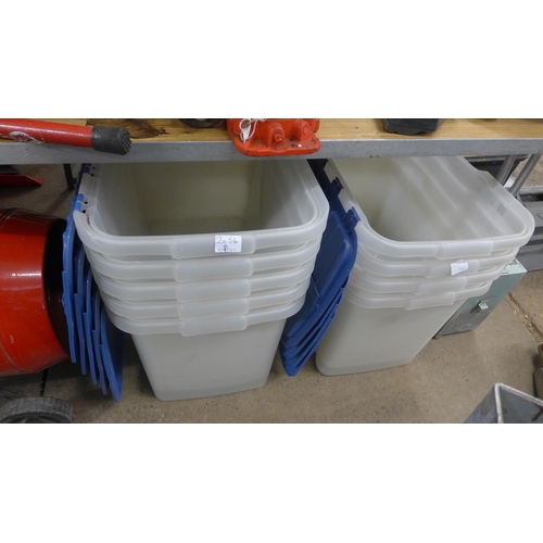 2054a - Nine stacking 70 x 35cm town trays/stacking storage tubs with lids