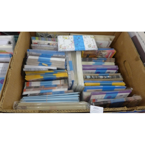 2055 - Approx. 600 unused and sealed mixed greeting cards:- birthdays, weddings, sympathy, etc.