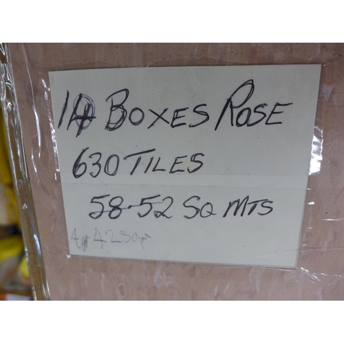 2088 - Ten boxes approximately 42sqm of rose pink commercial vinyl floor tiles, unused, sealed RRP £20/pack