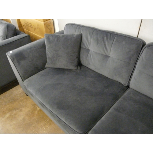 1448 - A space blue velvet and pinched back cushioned four seater sofa and loveseat