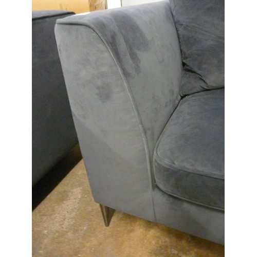 1448 - A space blue velvet and pinched back cushioned four seater sofa and loveseat