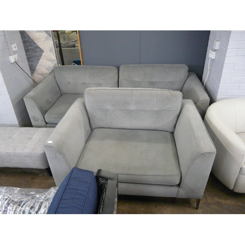 1464 - A dove grey velvet and pinched back cushioned four seater sofa and loveseat